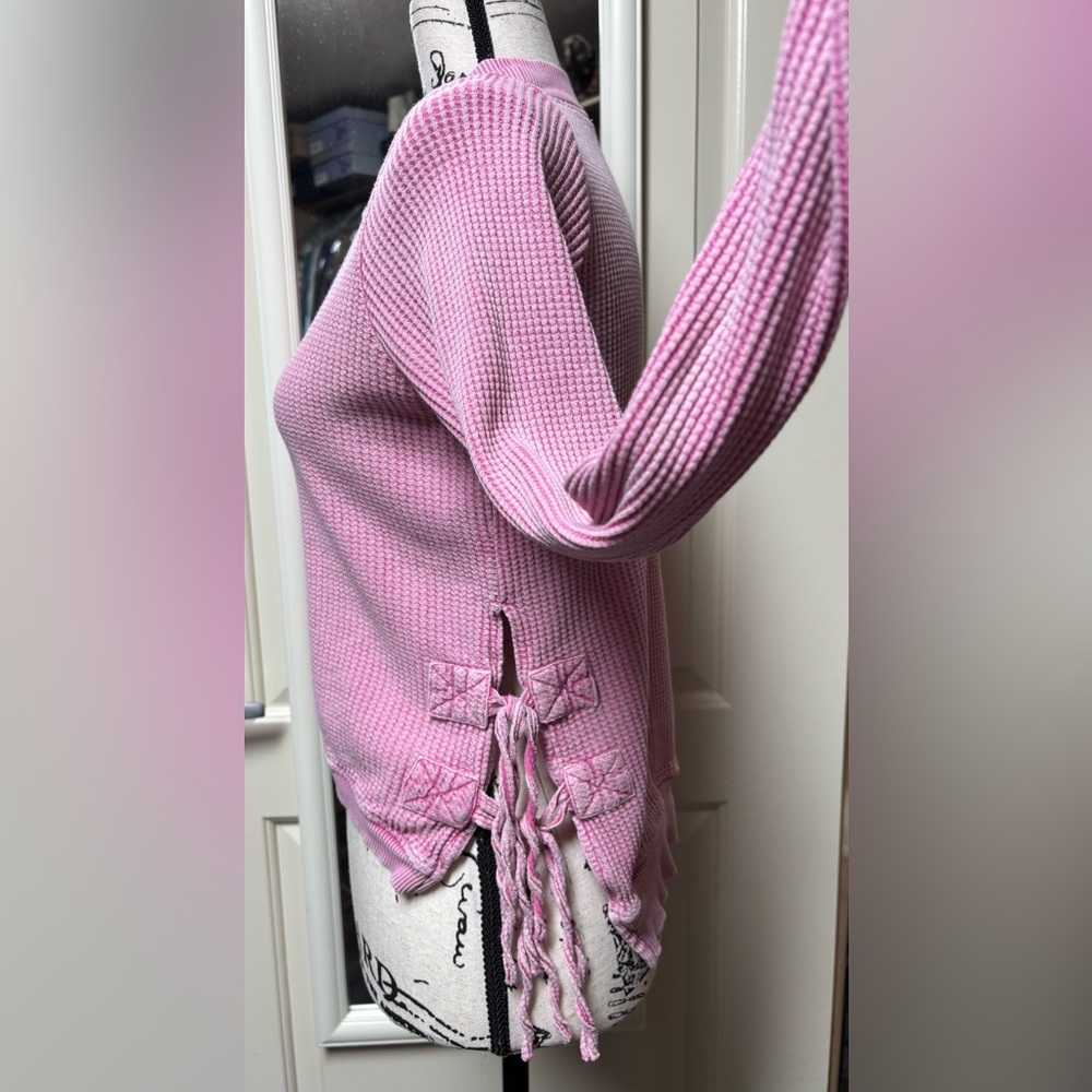 Free People Cropped Pink Knit Sweater with Side Ties